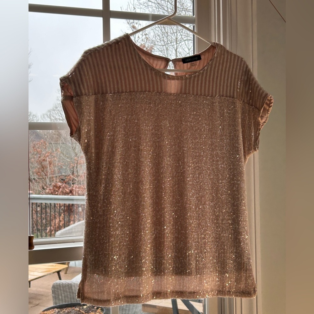 Cable & Gauge Sequins Blouse Womens Medium 24.5 inch length 19 inch pit to pit - Picture 4 of 12